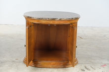 Load image into Gallery viewer, Thomasville Burl Wood and Marble Oval Nightstand Cabinet
