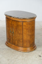 Load image into Gallery viewer, Thomasville Burl Wood and Marble Oval Nightstand Cabinet
