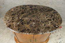 Load image into Gallery viewer, Thomasville Burl Wood and Marble Oval Nightstand Cabinet
