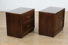 Load image into Gallery viewer, Mid-Century Thomasville Campaign-Style Nightstands – Pair – Solid Wood, Brass Hardware
