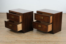 Load image into Gallery viewer, Mid-Century Thomasville Campaign-Style Nightstands – Pair – Solid Wood, Brass Hardware
