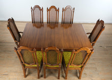 Load image into Gallery viewer, Thomasville Segovia Dining Set – Table w/ 2 Leaves + 8 Cane-Back Chairs (Spanish Mediterranean Style)
