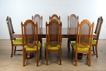 Load image into Gallery viewer, Thomasville Segovia Dining Set – Table w/ 2 Leaves + 8 Cane-Back Chairs (Spanish Mediterranean Style)
