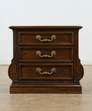 Load image into Gallery viewer, Elegant Thomasville 3-Drawer Nightstand – Sculpted Profile in Rich Walnut Finish
