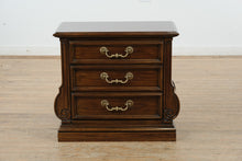 Load image into Gallery viewer, Elegant Thomasville 3-Drawer Nightstand – Sculpted Profile in Rich Walnut Finish
