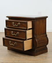 Load image into Gallery viewer, Elegant Thomasville 3-Drawer Nightstand – Sculpted Profile in Rich Walnut Finish
