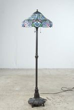 Load image into Gallery viewer, Tiffany Style Stained Glass Floor Lamp Blue Pink Floral Art Nouveau 63 Inch
