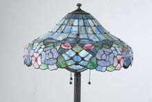 Load image into Gallery viewer, Tiffany Style Stained Glass Floor Lamp Blue Pink Floral Art Nouveau 63 Inch
