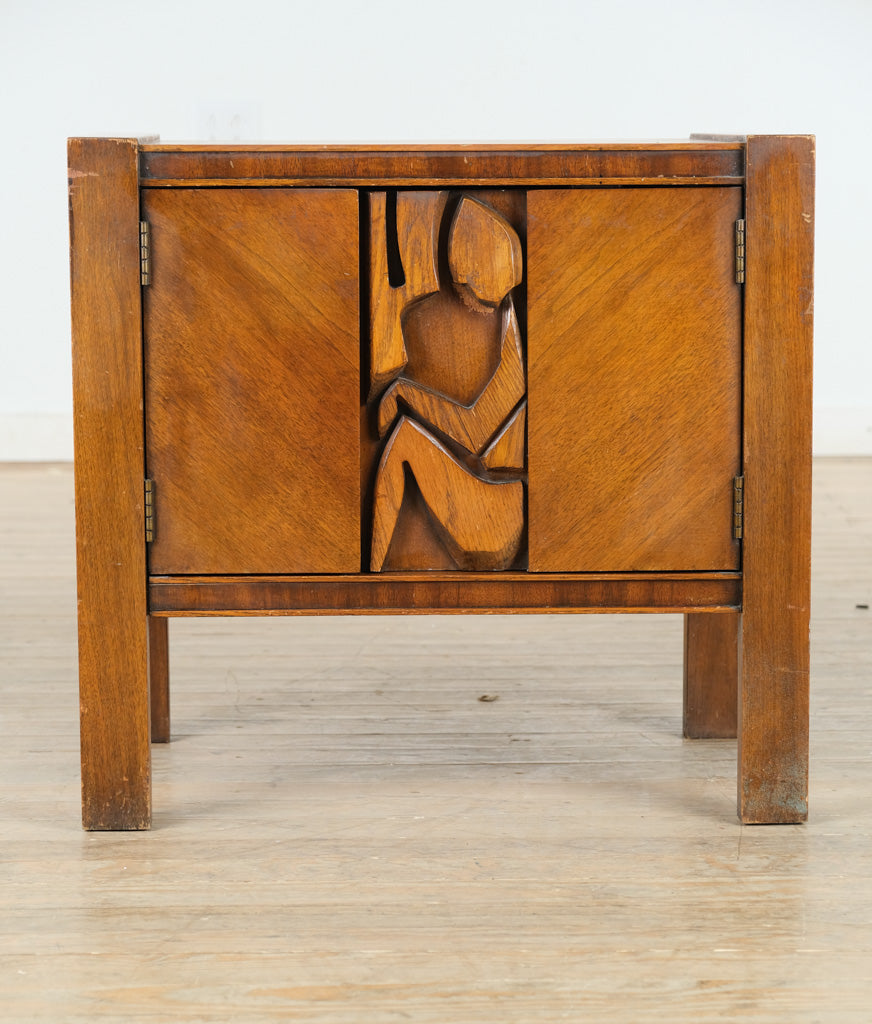 Mid-Century Tiki Brutalist Nightstand by United Furniture