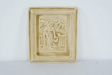 Load image into Gallery viewer, Cream Glazed Ceramic Relief Tile Woman with Basket Sun Garden Scene 8 Inch
