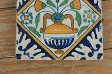 Load image into Gallery viewer, Antique Dutch Delft Polychrome Tile – Hand-Painted Floral Vase Design, 17th–18th Century Tin-Glazed Earthenware (5.25&quot;)

