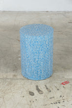 Load image into Gallery viewer, Blue and White Bone Inlay Geometric Drum Side Table
