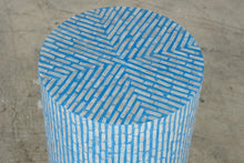 Load image into Gallery viewer, Blue and White Bone Inlay Geometric Drum Side Table
