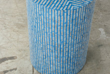 Load image into Gallery viewer, Blue and White Bone Inlay Geometric Drum Side Table
