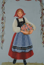 Load image into Gallery viewer, Hand Painted Scandinavian Folk Girl Metal Candle Sconce Wall Decor
