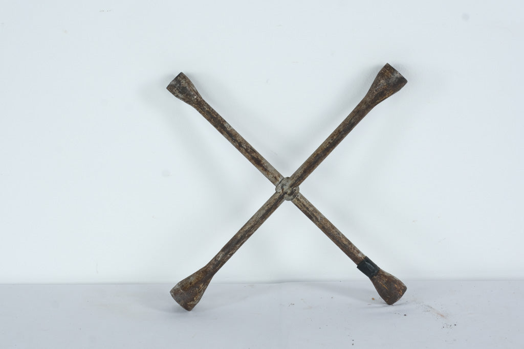 Vintage 4-Way Lug Wrench / Cross Tire Iron – Heavy-Duty Steel Automotive Tool