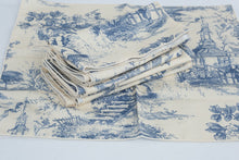 Load image into Gallery viewer, Blue White Chinoiserie Toile Cloth Napkins Set of 10 18 Inch Asian Scenic Print
