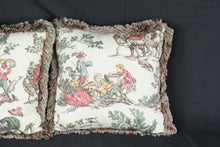 Load image into Gallery viewer, Pair of French Country Toile Throw Pillows 16 Inch Decorative Fringe Trim
