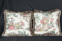 Load image into Gallery viewer, Pair of French Country Toile Throw Pillows 16 Inch Decorative Fringe Trim
