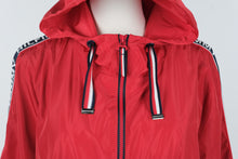 Load image into Gallery viewer, Tommy Hilfiger Womens Medium Red Hooded Logo Tape Windbreaker Rain Jacket
