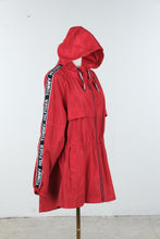 Load image into Gallery viewer, Tommy Hilfiger Womens Medium Red Hooded Logo Tape Windbreaker Rain Jacket
