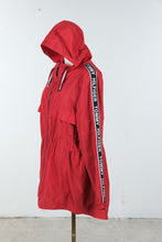 Load image into Gallery viewer, Tommy Hilfiger Womens Medium Red Hooded Logo Tape Windbreaker Rain Jacket
