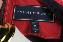 Load image into Gallery viewer, Tommy Hilfiger Womens Medium Red Hooded Logo Tape Windbreaker Rain Jacket
