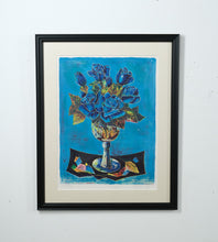 Load image into Gallery viewer, Tony Agostini Signed Cubist Lithograph – &quot;Blue Roses Still Life&quot;
