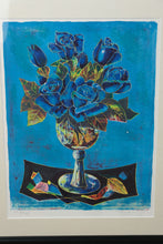 Load image into Gallery viewer, Tony Agostini Signed Cubist Lithograph – &quot;Blue Roses Still Life&quot;
