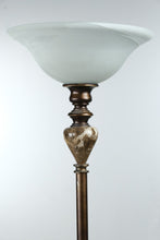 Load image into Gallery viewer, Torchiere Floor Lamp Bronze Finish Frosted Glass Shade Marble Accent
