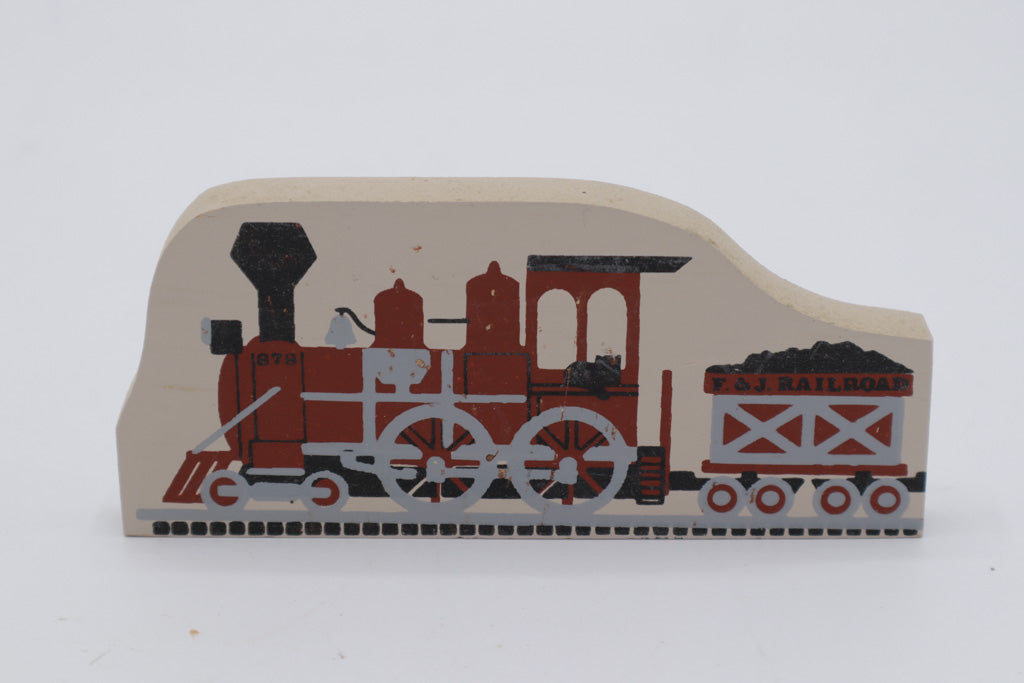 Cat’s Meow Village 1878 F.&J. Railroad Locomotive Wooden Train Engine – Retired Collectible