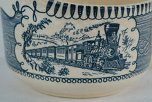 Load image into Gallery viewer, Royal Currier and Ives Blue Creamer Train Scene Made in USA
