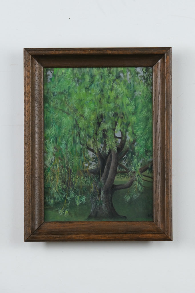“Willow in Stillness” – Original Oil Painting, Signed Landscape in Wood Frame