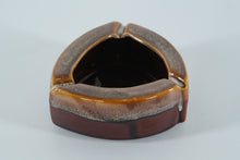 Load image into Gallery viewer, Mid-Century Drip Glaze Ceramic Ashtray – Brown &amp; Tan Triangular Form (5.5”)
