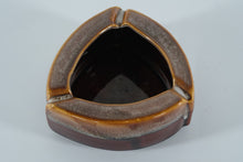 Load image into Gallery viewer, Mid-Century Drip Glaze Ceramic Ashtray – Brown &amp; Tan Triangular Form (5.5”)
