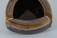 Load image into Gallery viewer, Mid-Century Drip Glaze Ceramic Ashtray – Brown &amp; Tan Triangular Form (5.5”)
