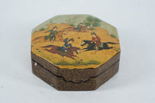 Load image into Gallery viewer, Vintage Hand-Painted Octagonal Lacquer Box – Equestrian Polo Scene – Middle Eastern/Indian
