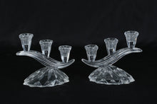 Load image into Gallery viewer, Pair Anna Hütte 24% Lead Crystal Duetto Three-Light Candelabras 6.5” Cascading Wave Germany
