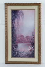 Load image into Gallery viewer, Framed Floral Landscape Print Pink Purple Lake Scene Ornate Gold Frame 26x43
