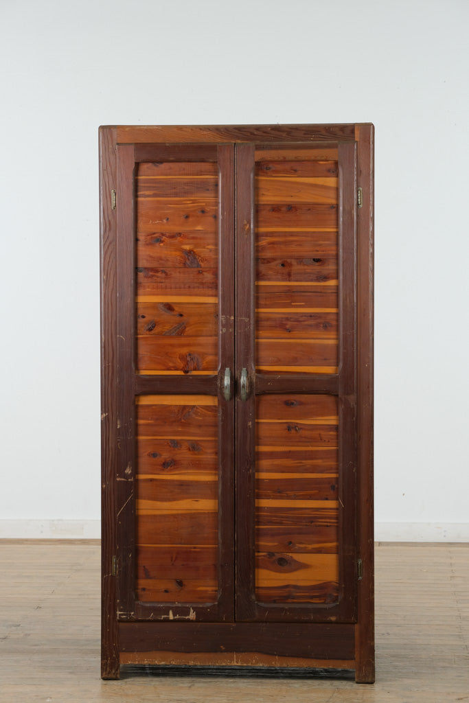 Vintage Solid Cedar Armoire – 68” Tall, Original Hanging Wardrobe Cabinet