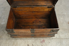 Load image into Gallery viewer, Antique Flat Top Wooden Steamer Trunk with Metal Banding – Rustic Storage Chest
