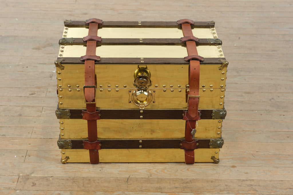 【特価レア】 バッグツリー ラック バッグ陳列 アンティークゴールド 真鍮 Trunk Line, Inc. Brass-Clad Steamer Trunk Chest – Made in Kerens