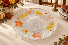 Load image into Gallery viewer, Turkey Thanksgiving Glass Serving Platter 13 Inch Fall Leaves and Acorns
