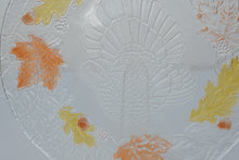 Load image into Gallery viewer, Turkey Thanksgiving Glass Serving Platter 13 Inch Fall Leaves and Acorns
