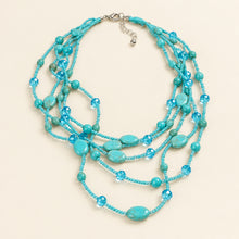 Load image into Gallery viewer, Turquoise Blue Multi Strand Beaded Necklace Crystal Accents Boho Statement Jewelry
