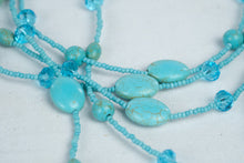 Load image into Gallery viewer, Turquoise Blue Multi Strand Beaded Necklace Crystal Accents Boho Statement Jewelry
