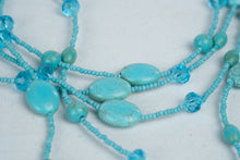 Load image into Gallery viewer, Turquoise Blue Multi Strand Beaded Necklace Crystal Accents Boho Statement Jewelry
