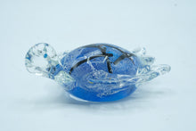 Load image into Gallery viewer, Hand-Blown Art Glass Turtle Figurine, Blue Speckled Glass with Clear Applied Fins
