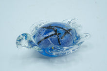 Load image into Gallery viewer, Hand-Blown Art Glass Turtle Figurine, Blue Speckled Glass with Clear Applied Fins
