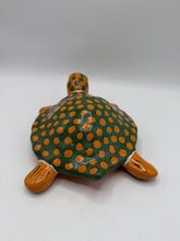 Load image into Gallery viewer, Mexican Folk Art Pottery Turtle Hand Painted Green Orange Spotted Ceramic Figurine

